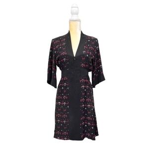 Geren Ford Silk Dress Giraffe Print Size Small Kimono Black Red White EUC